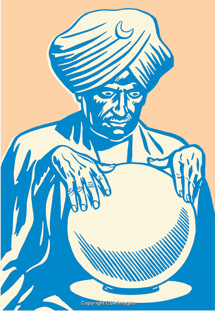 Fortune Teller Gazing into a Crystal Ball in Line Art Style