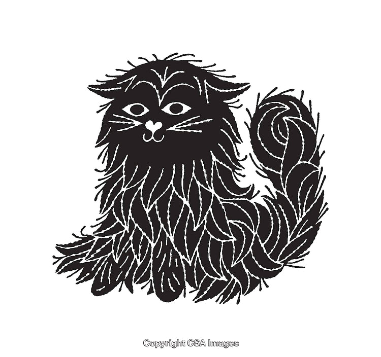 Black And White Line Art Illustration of a Whimsical Furry Cat
