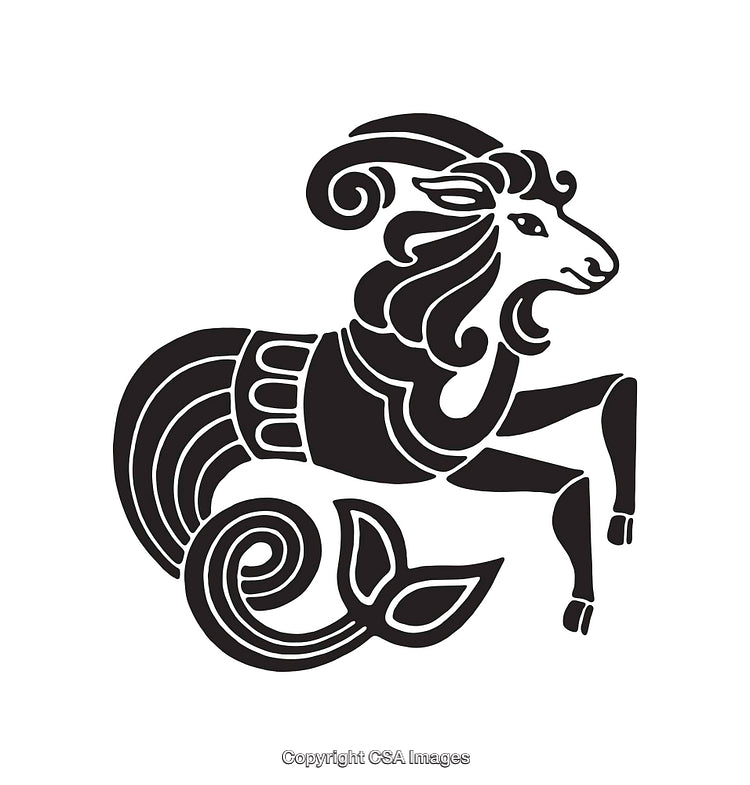 Black and White Illustration of Capricorn Zodiac Sign Line Art Design