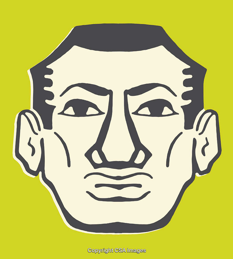 Boldly Stylized Face Illustration in Vibrant Yellow and Black Tones