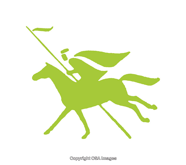 Green Silhouette Illustration of a Knight Riding on a Horse with a Flag