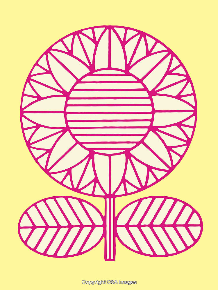 Bright Floral Line Art Illustration with Geometric Sunflower Design