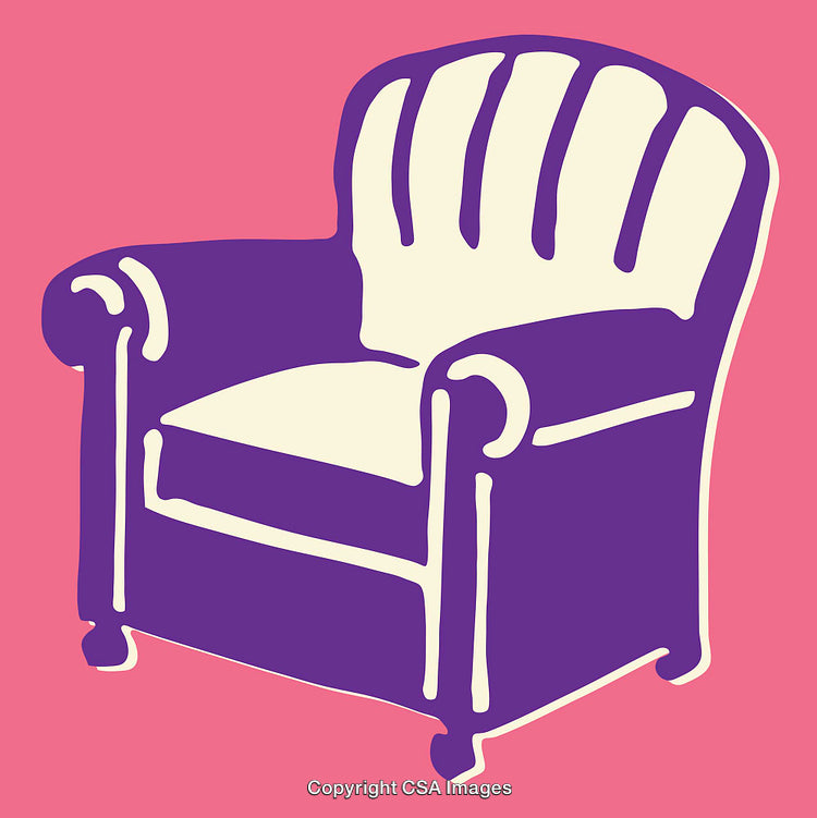 Colorful Line Art Illustration of a Comfortable Armchair on Pink Background