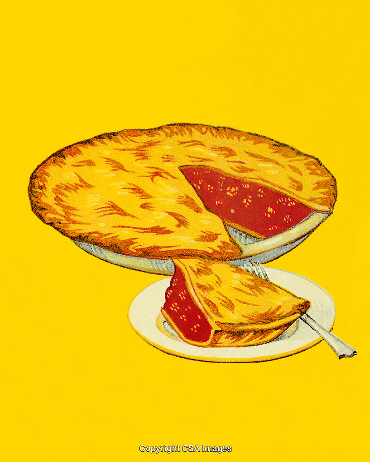 Artistic Illustration of a Slice of Pie on Vibrant Yellow Background