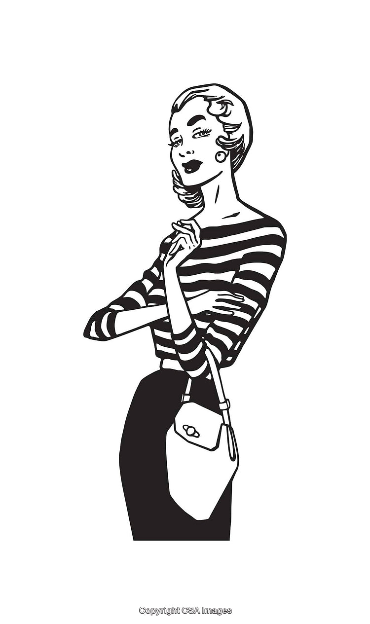 Elegant Black and White Fashion Illustration of a Stylish Woman