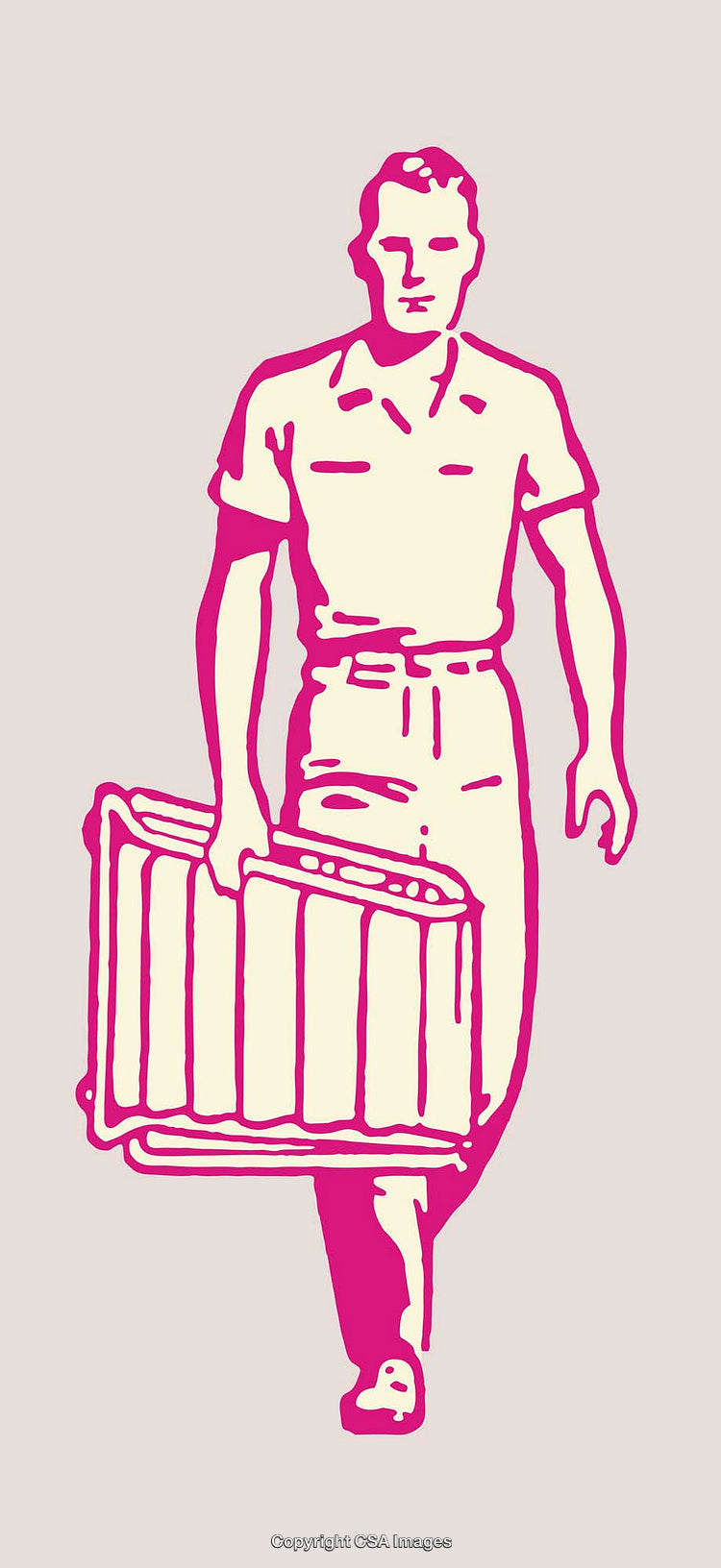 Colorful Line Art Illustration of a Man Walking Carrying an Object