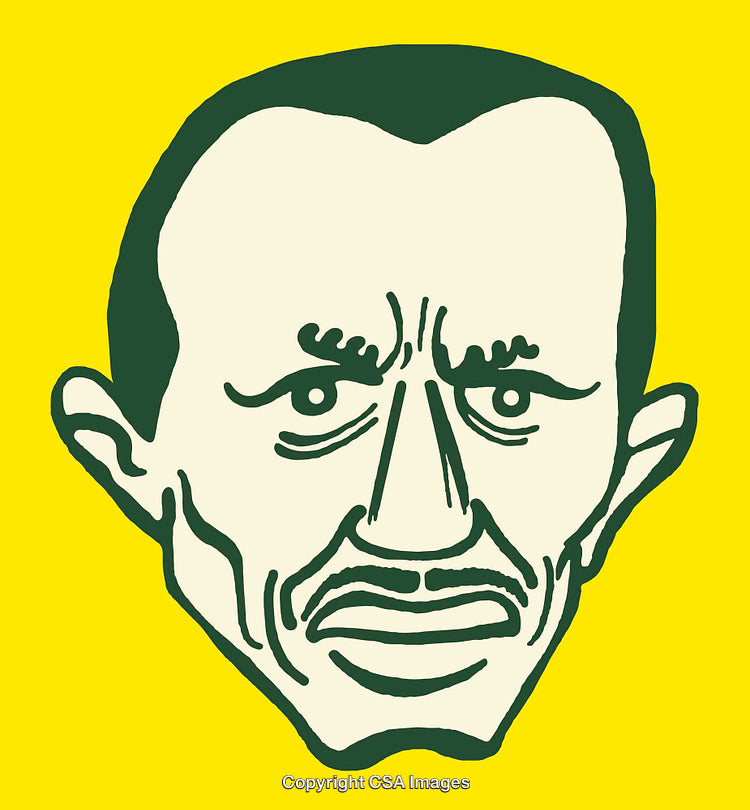 Color Line Art Illustration of a Stylized Male Face on a Yellow Background