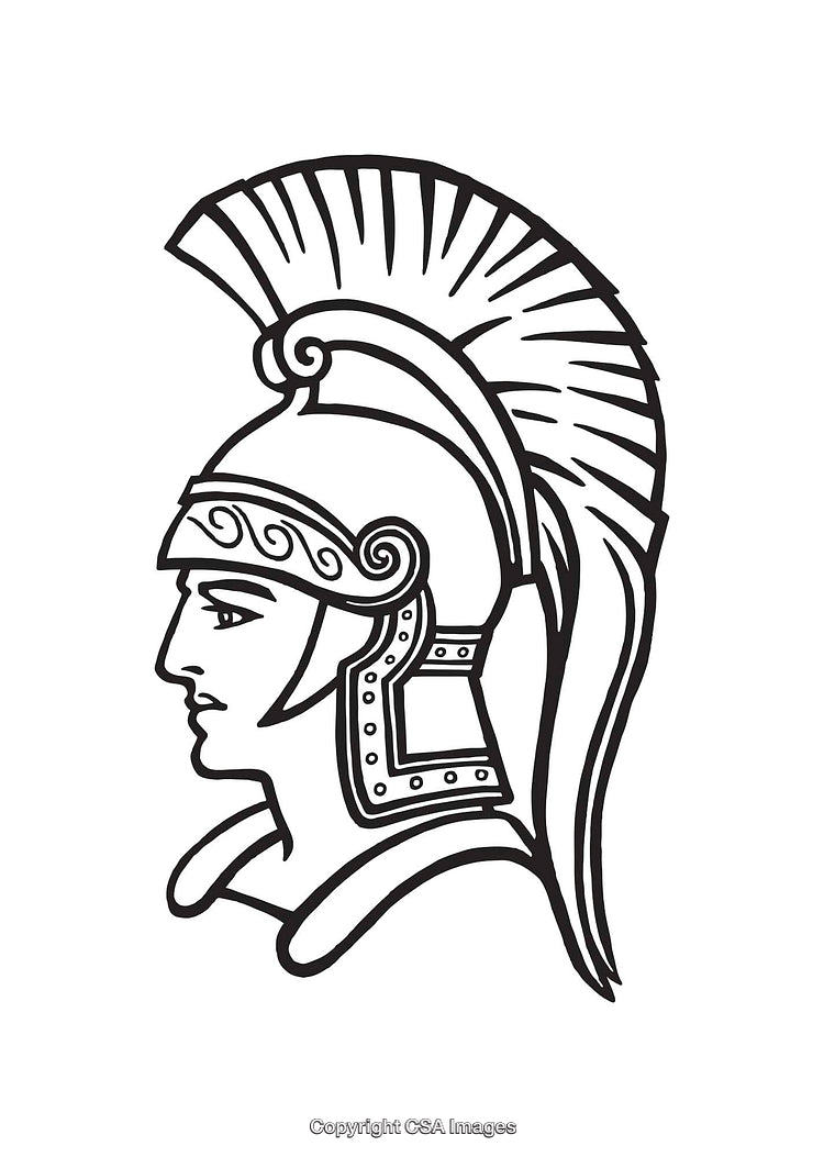 Black and White Line Art of Ancient Greek Warrior Profile