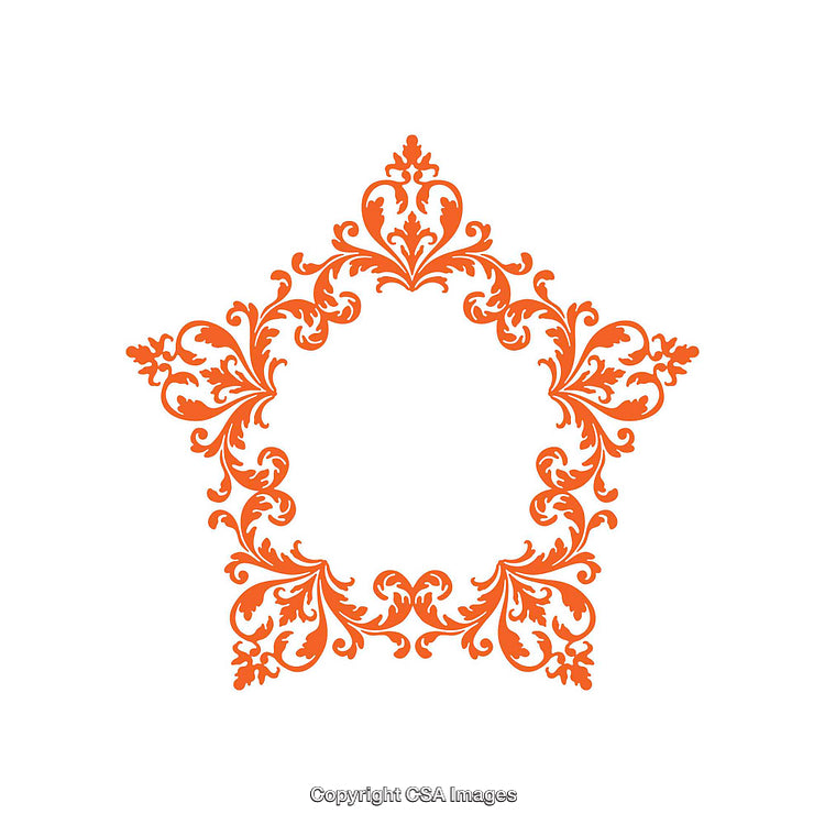 Ornate Orange Floral Star Shaped Frame with Circular Central Pattern