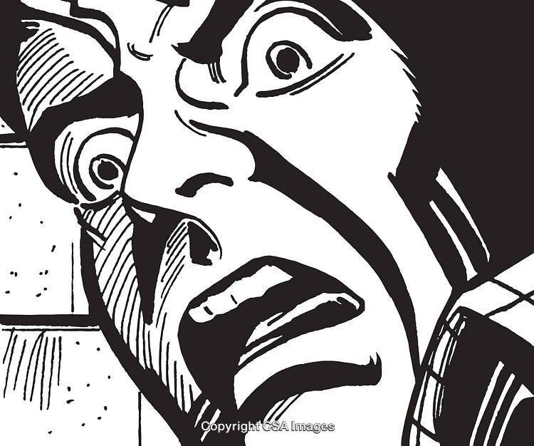 Black and White Illustrated Expression of Shocked and Fearful Man