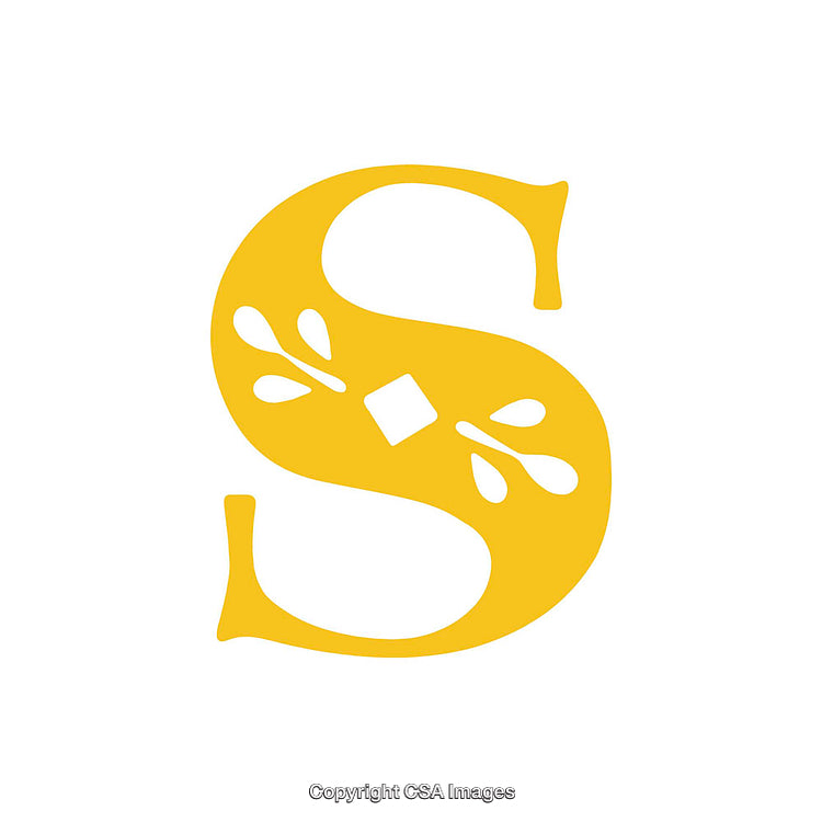 Elegant Yellow Decorative Letter S on White Background