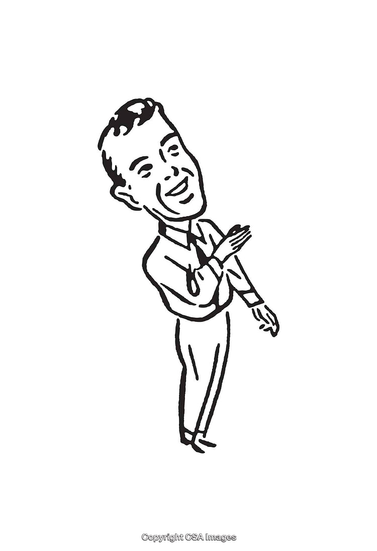 Retro-Style Black and White Cartoon Man Drawing With Smile
