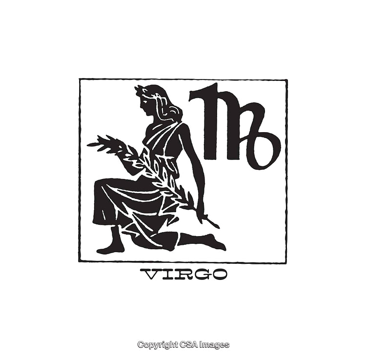 Black and White Virgo Zodiac Symbol Line Art Illustration