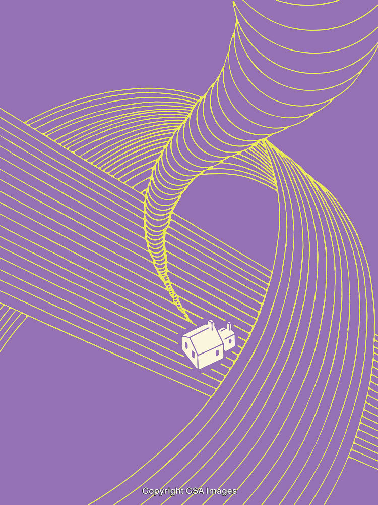 Minimalist Line Art of a House Amid a Dynamic Atmospheric Event