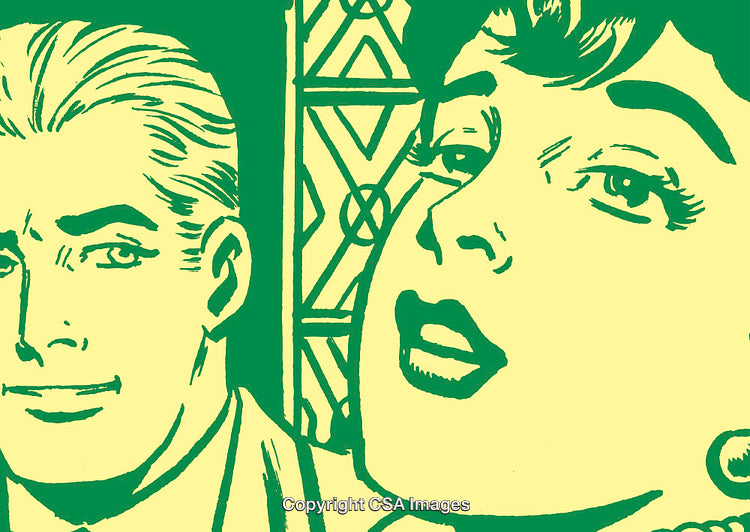 Retro Comic Illustration of a Man and Woman in Green Pop Art Style