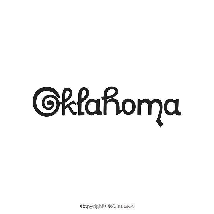 Artistic Spiral Typography Design Representing Oklahoma in Modern Black Font