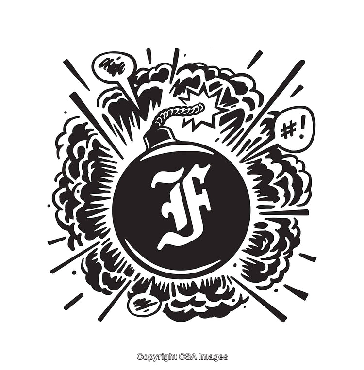 Black and White Illustration of a Bomb with Decorative Explosive Design