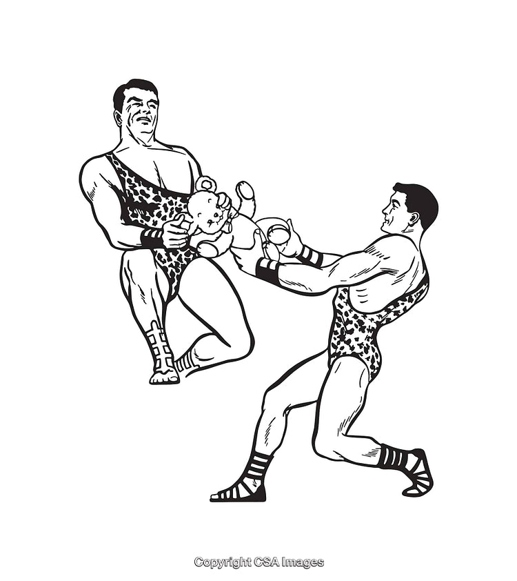 Vintage Line Art of Wrestlers in Action With a Unique Scene