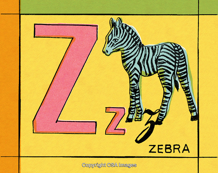 Colorful Alphabet Illustration Featuring the Letter Z and a Zebra
