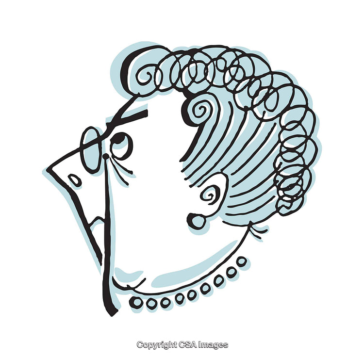 Whimsical Cartoon Illustration of an Elderly Woman in Profile View