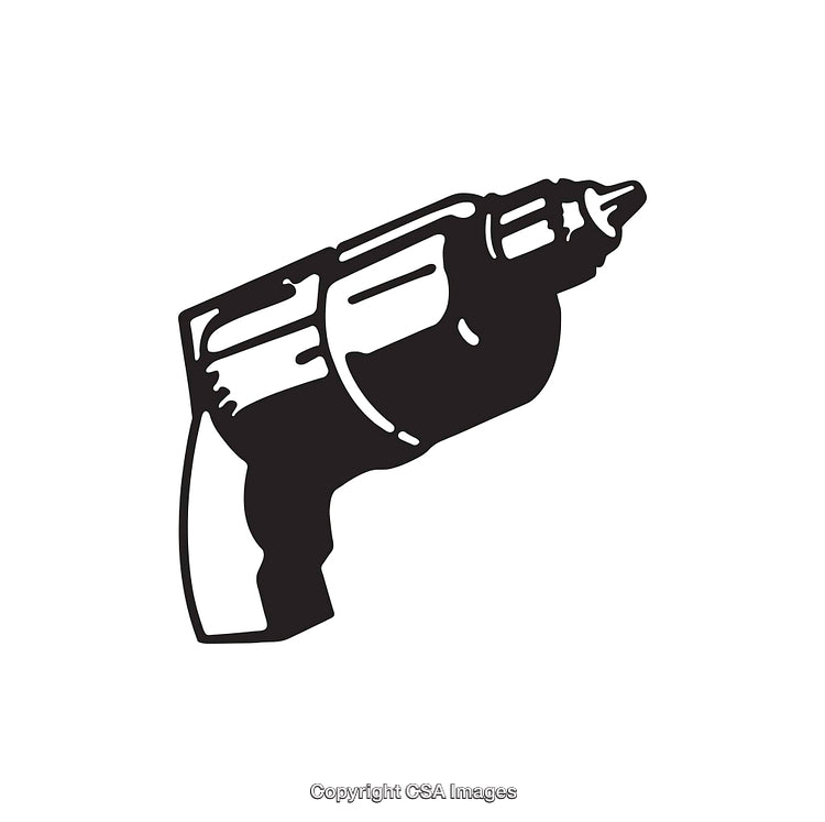 Black and White Line Art Illustration of a Power Drill