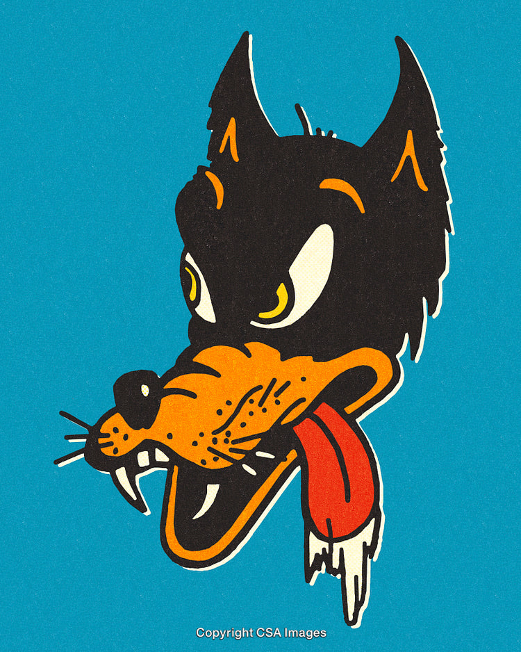 Illustration of a Playful Cartoon Wolf Head With a Blue Background