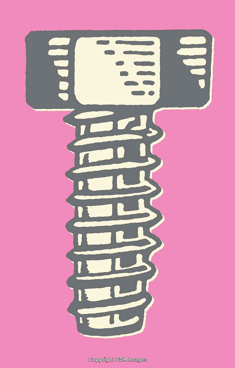 Colorful Retro-Style Illustration of a Screw on a Vibrant Pink Background