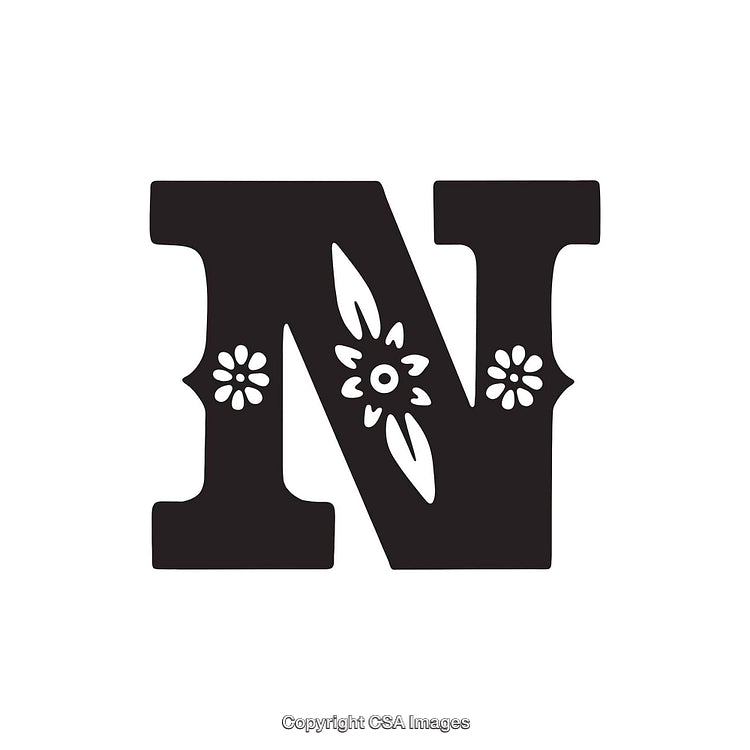 Stylized Letter N with Floral Design Elements