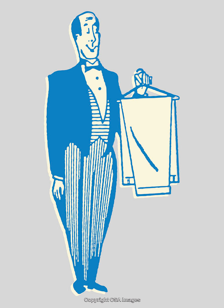 Vintage Style Illustration of a Butler with a Garment Bag