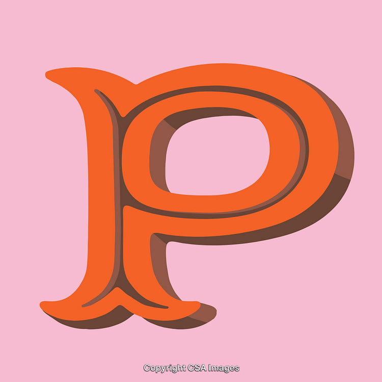Stylized Orange Letter P on Pink Background with Retro Vibe