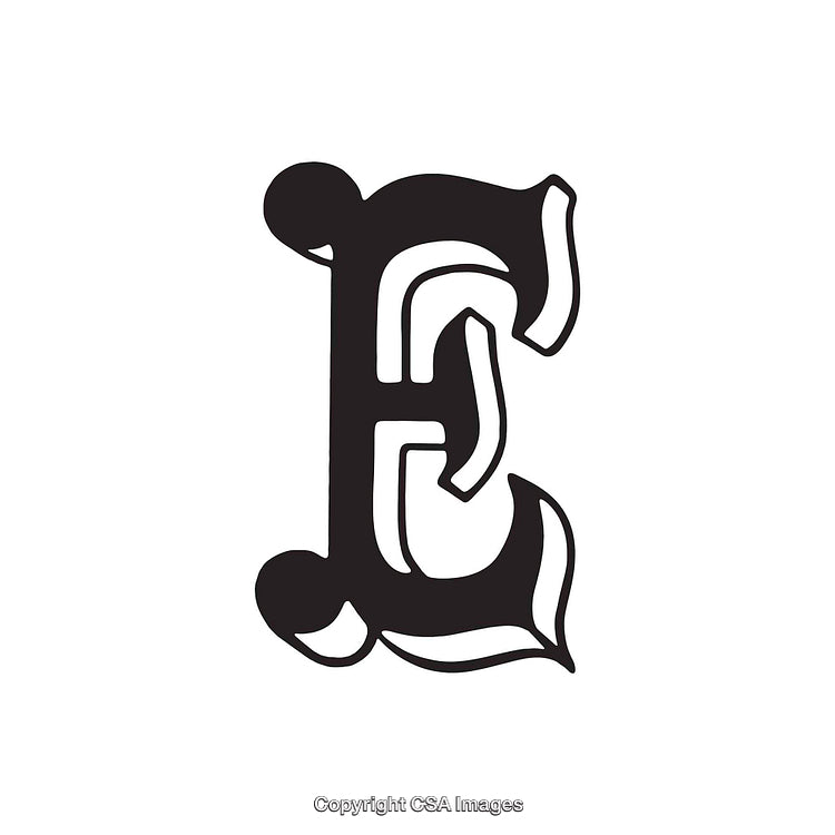 Elegant Black Letter E with a Decorative Vintage Style Design