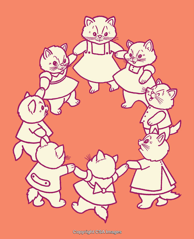 Adorable Kittens Holding Hands in a Ring Playing Together on Peach Background