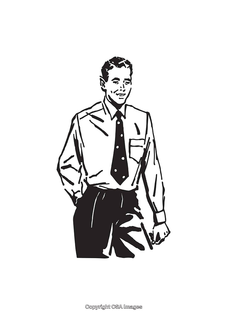 Retro Black and White Illustration of a Stylish Professional Man