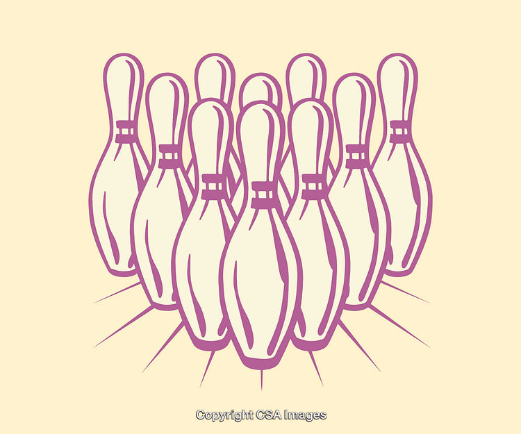 Stylized Illustration of Bowling Pins Group in Retro Line Art Design