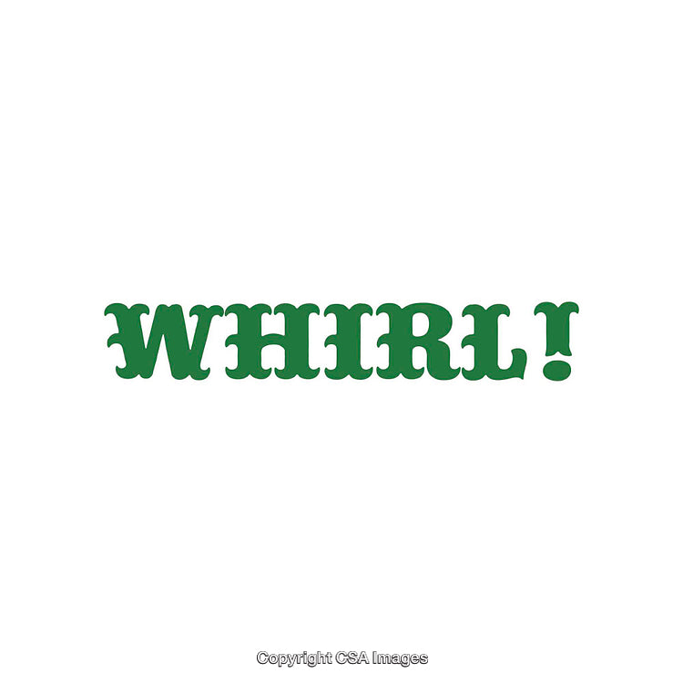 Green Text Design Featuring the Word Whirl! on White Background