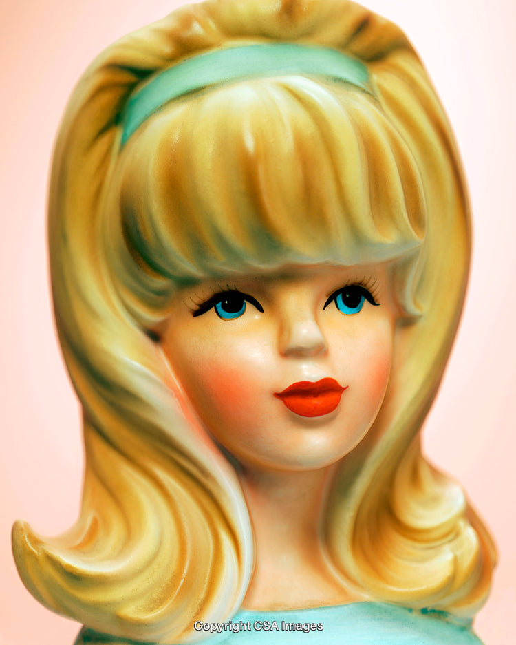 Vintage Ceramic Female Figurine With Blonde Hair and Retro Style