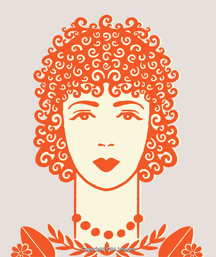 Vintage Line Art Illustration of a Stylized Woman with Curly Hair