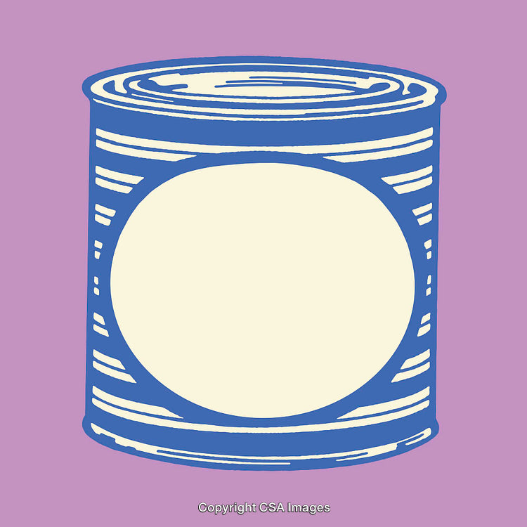 Blue and White Line Art of a Food Can on Purple Background