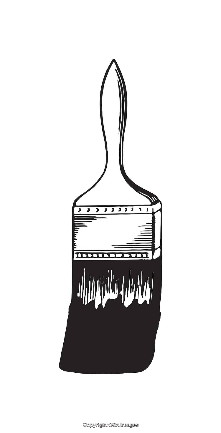 Black and White Line Art Illustration of a Classic Paintbrush