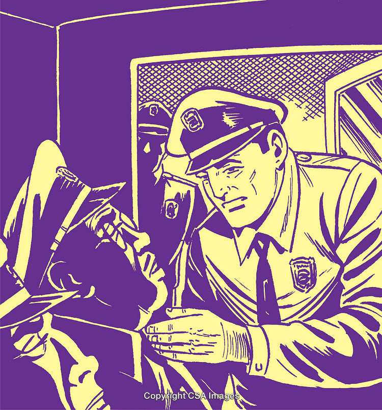 Vintage Illustration Depicting Policemen Examining a Scene in a Graphic Style