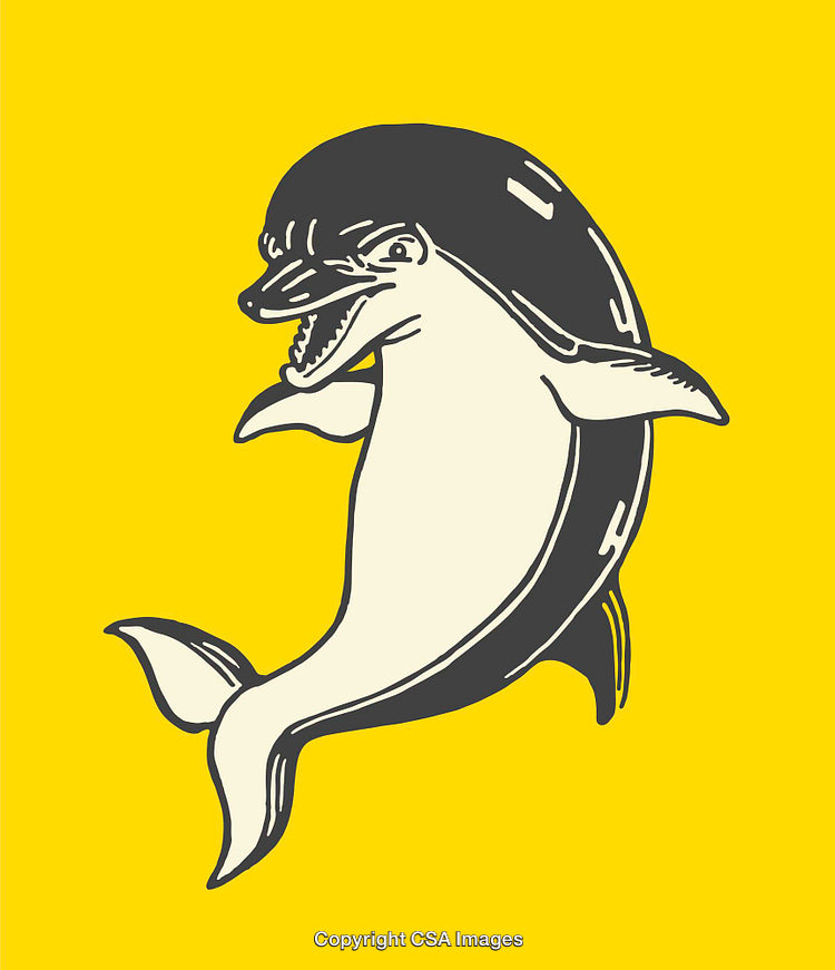 Colorful Line Art Illustration of a Dolphin on Yellow Background
