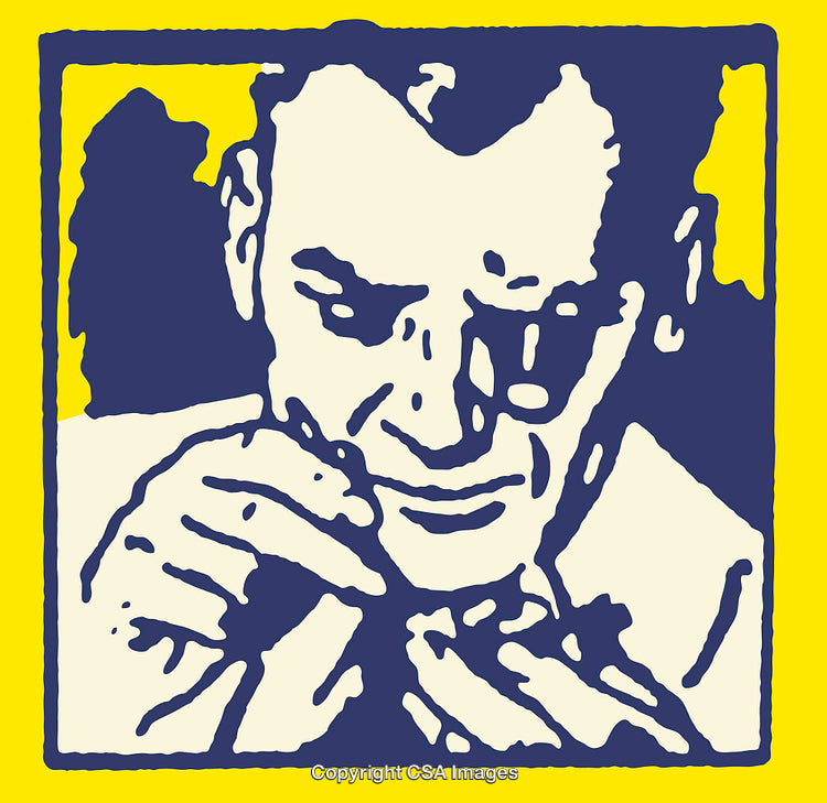 Expressionist Style Illustration of a Man in Blue and Yellow Color Scheme