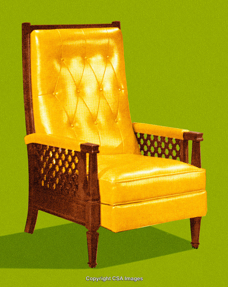 Stylish Yellow Armchair with Retro Design and Vibrant Green Background