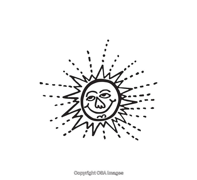 Hand Drawn Black and White Sun Illustration with Radiating Rays