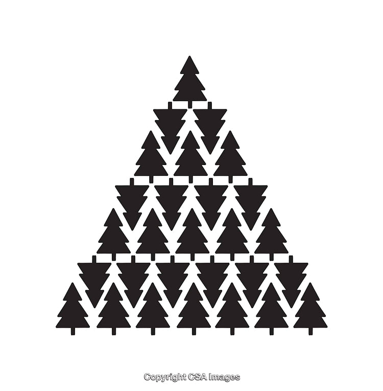 Black and White Pattern of Stylized Pine Trees in a Triangular Formation
