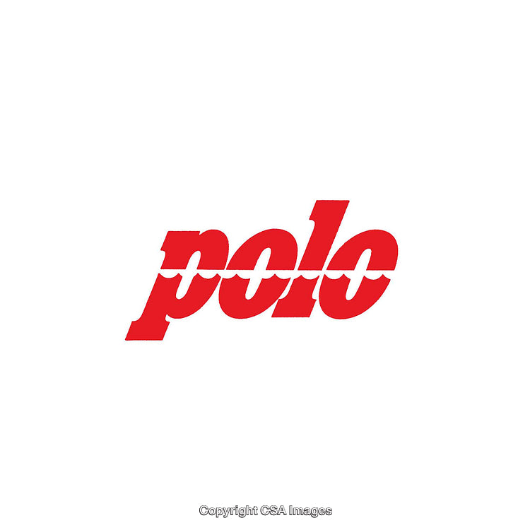 Bold Red Polo Text on White Background with Minimalist Style