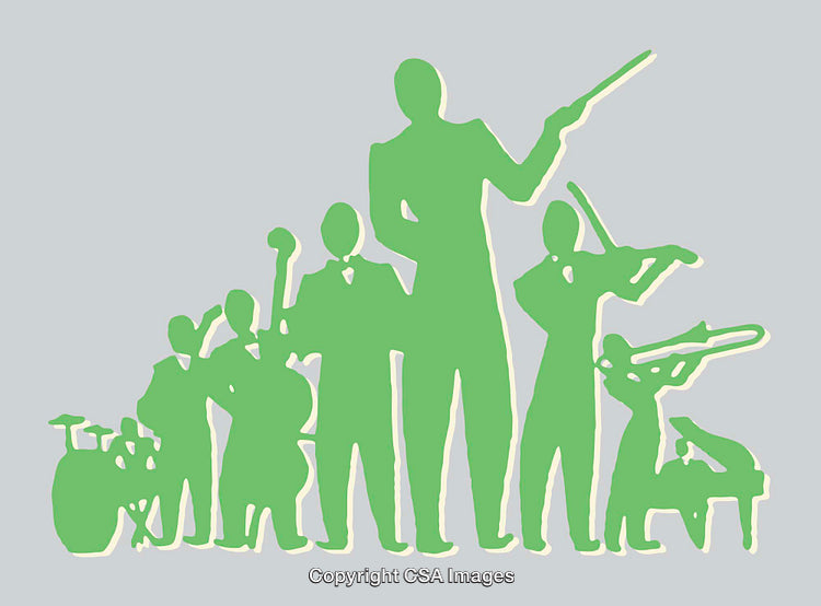Green Line Art Illustration of a Musical Ensemble with Conductor