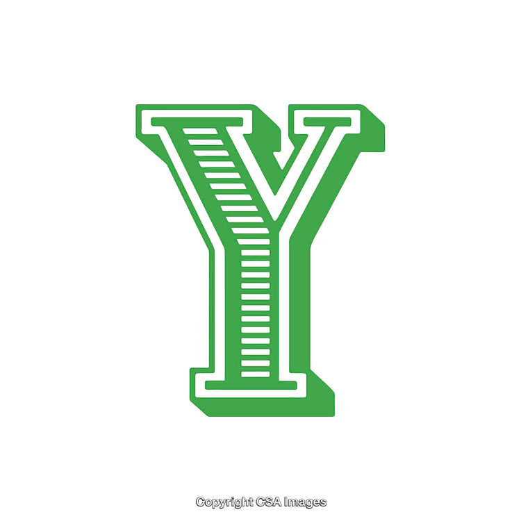 Green Letter Y with Striped Design Isolated on White Background