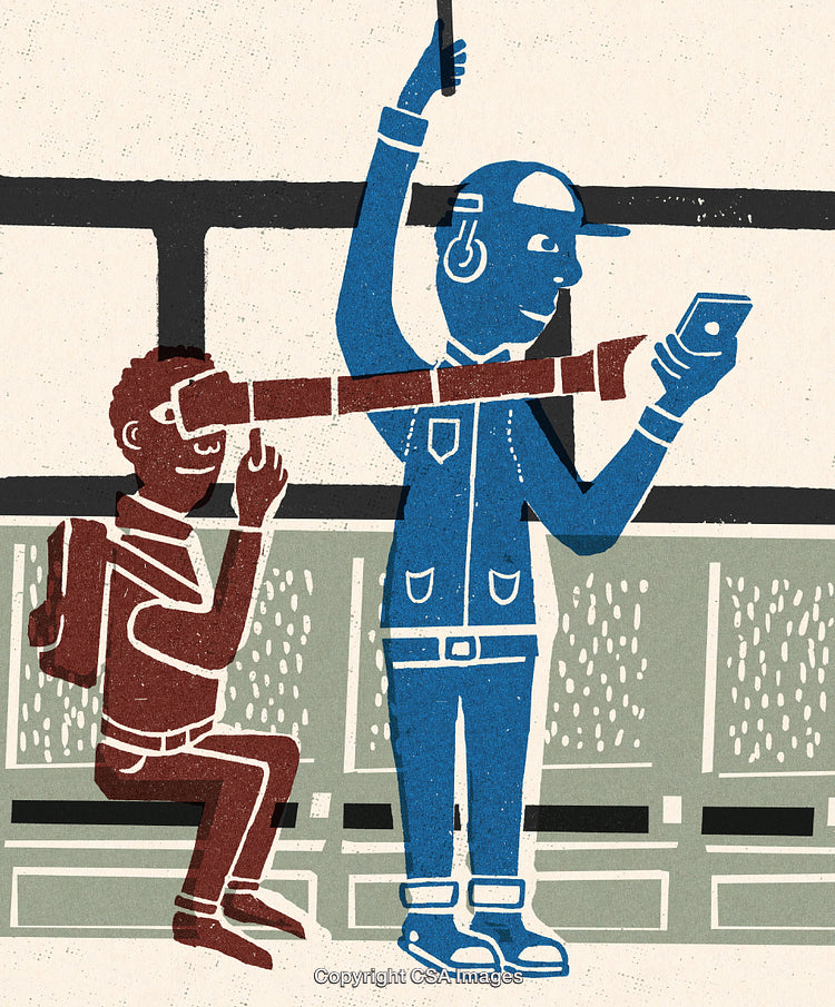 Creative Illustration of a Metro Scene with Characters and Bright Colors