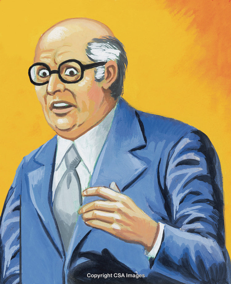 Surprised Businessman in Suit and Glasses Expressing Shock Against Yellow Background